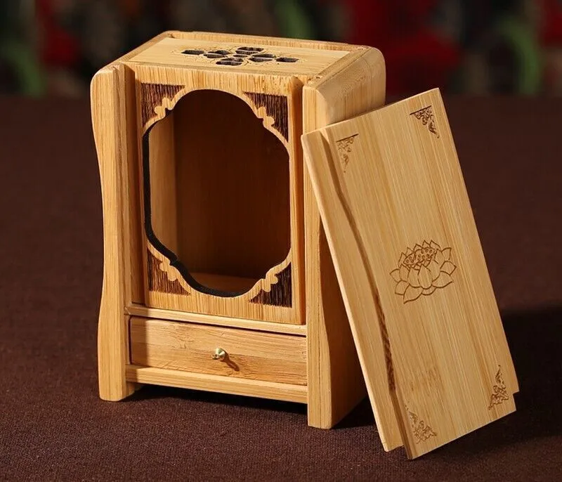 Mini santuario de Dios, madera budista portátil, Altar de bambú, casa de estatua Zen Butsudan