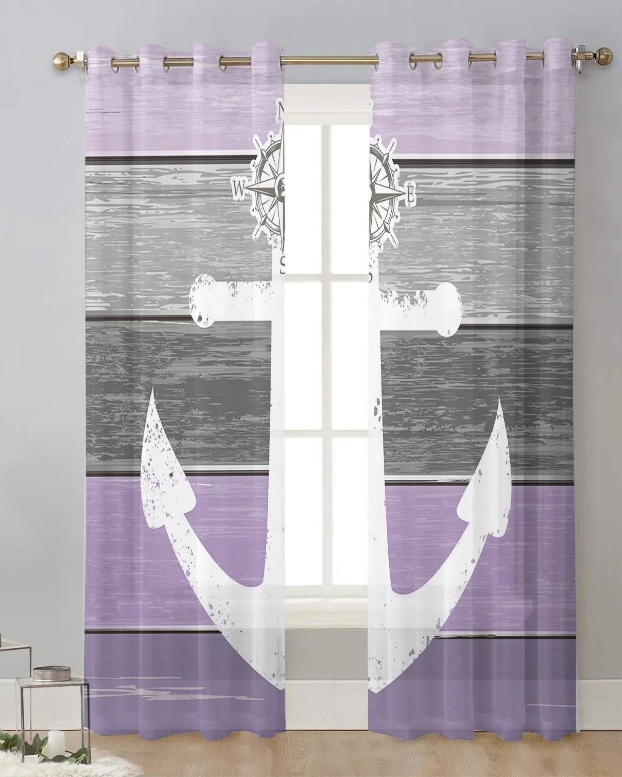 Lavender Purple Gradient Anchor Tulle Drapes for Living Room Bedroom Sheer Window Curtains Kitchen Balcony Modern Voile Curtains