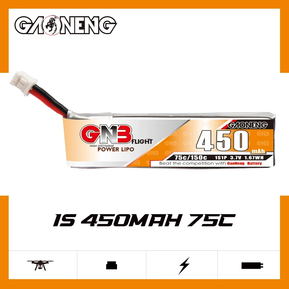 

GAONENG GNB 450 мАч 1S 3,7 в 75C 150C кабельная батарея PH2.0 LiPo BetaFPV Beta75X Happymodel Mobula6 Mobula7 Snapper Quadcopter