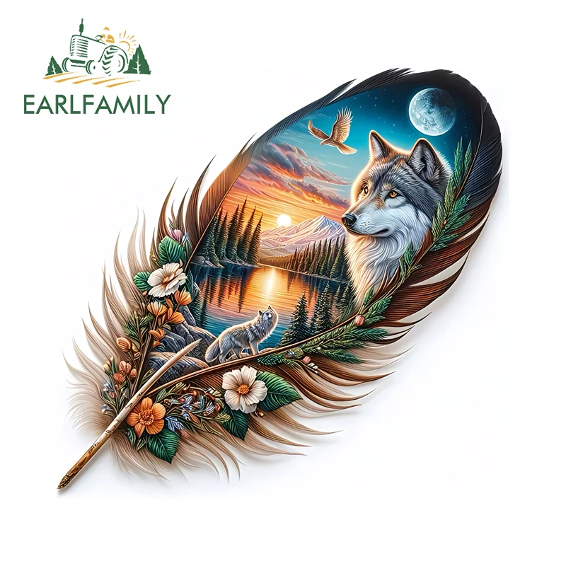 EARLFAMILY Wolf Feather Silhouettes Design Car Stickers Cool Fantasy Graphics Art Windshield Decal Waterproof Car Door Protector