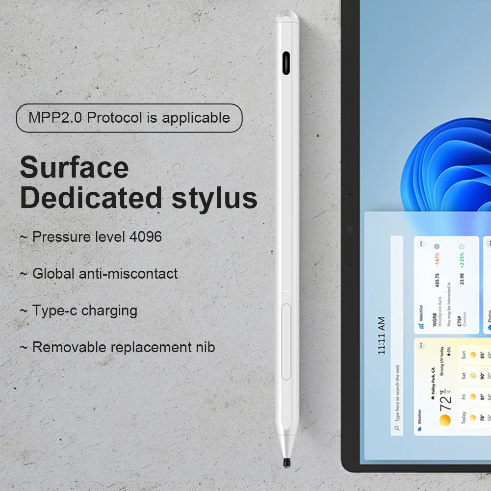 قلم ستايلس رفض اليد قلم مغناطيسي 4096 حساسية الضغط مع زر جانبي ممحاة لسطح مايكروسوفت
