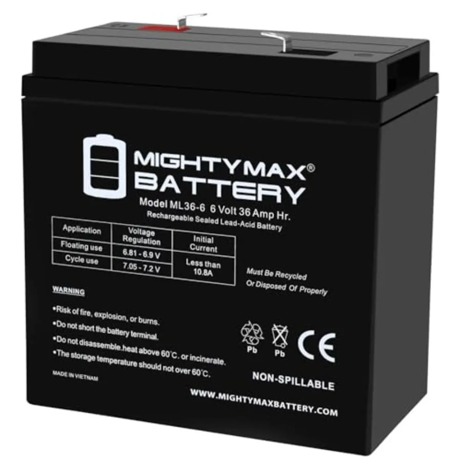 

6 Volt 36 AH F2 Terminal Rechargeable SLA AGM Battery for Backup Power Systems Dark Gray Maintenance-Free with High Durability