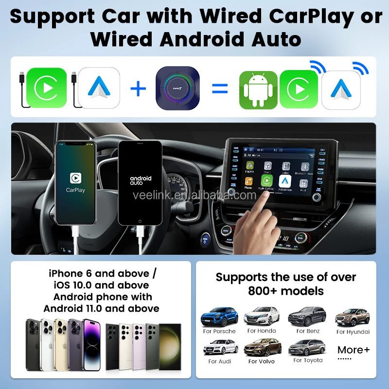 8G 128gb Car Smart BoxAuto Wireless Carplay Adapter Tbox Video Tv Box Car Play Dongle in the Car