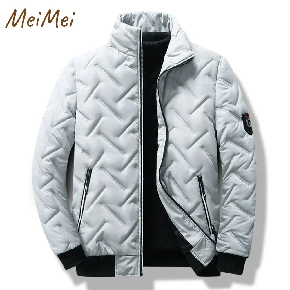 American Casual Stand-up Collar Windproof Parka Solid Color Steel Pattern Printed Men's Jacket All-match Warm Jackets for Men