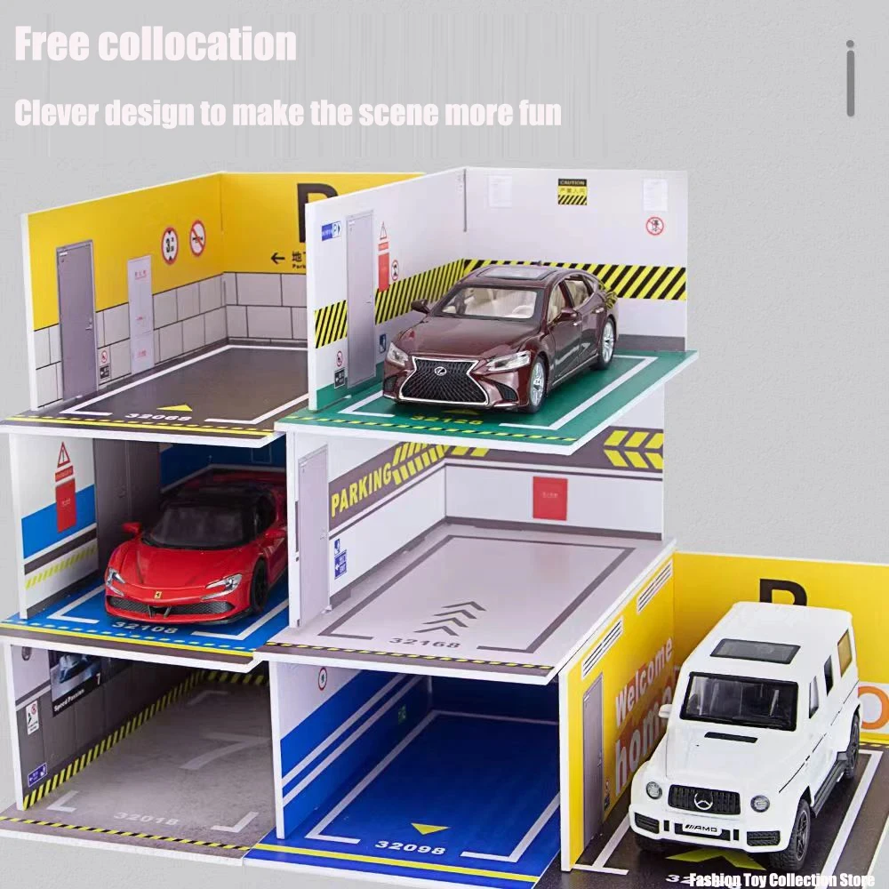 1:32 Simulation Parking Lot Assemble Model PVC Garage Materials DIY Building Market Car Scene Layout Kid Toys Collection Present