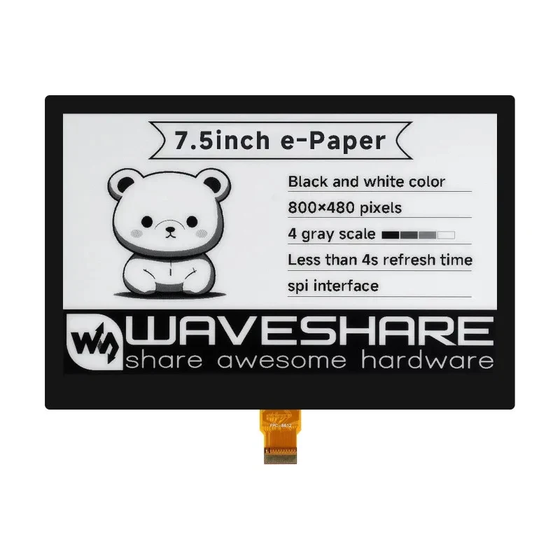 7.5 Inch E-Ink Display 800x480 SPI E-Paper G Optical Bonding Black/White Electronic Paper Screen STM32