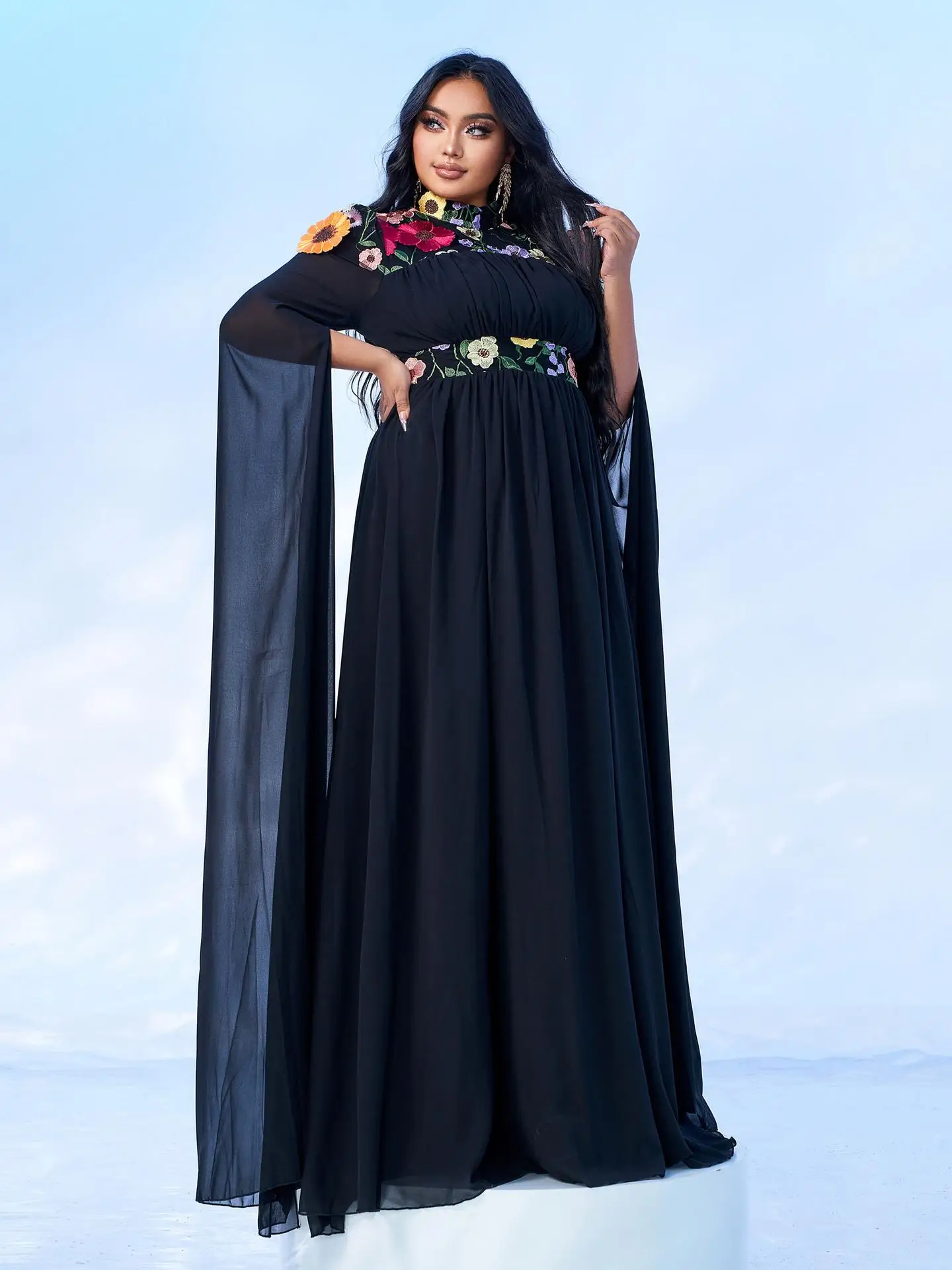 plus Size Evening Gown Long Sve round Ne Dr with Embelliments for plus Size Women Summer New Arrival 00% Triacetat...