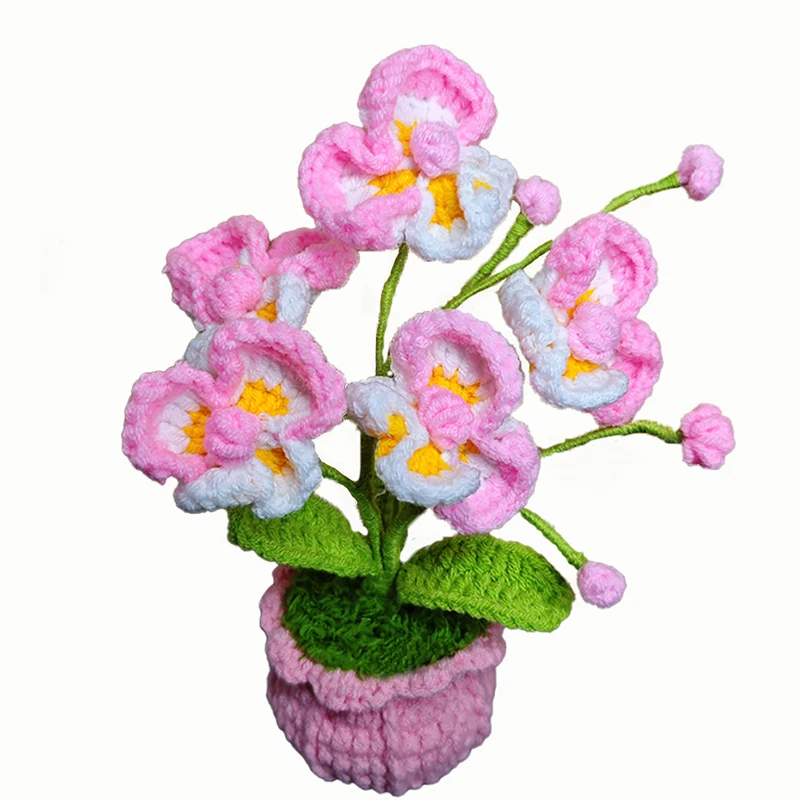 

Artificial Flower Bonsai Suitable for Office Desks Butterfly Orchid Crocheted Flower Pink Gift for Graduation Friends