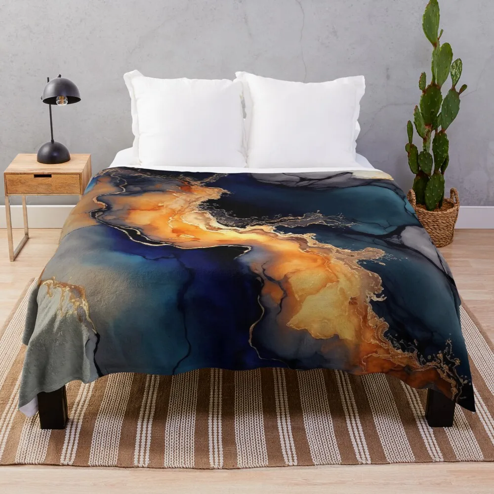 

Volcanic Waves - Abstract Alcohol Ink Resin Art Throw Blanket Thins Moving sofa bed Blankets