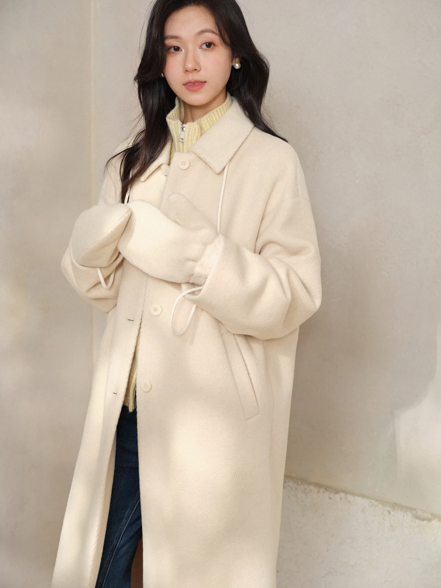 Wool Long Coat Women Elegant Straight-Leg Overcoat Lady Warm Lapel Wool Jacket Chic Winter Daily Outfits Stylish Commuting Looks