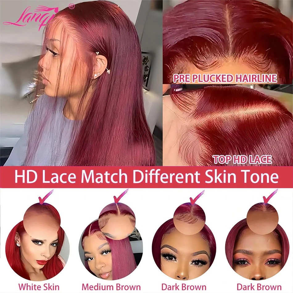 Burgundy Lace Frontal Wig Human Hair 99J Colored Straight 13X4 Lace Frontal Human Hair Wigs Transparent Remy Lace Front Wig