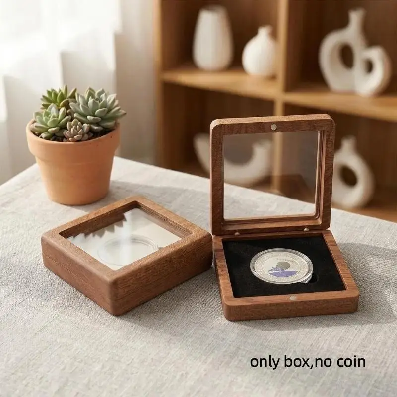 New Silver Coin  Badge Box Black/White Badge Ancient Coin Collection Box Sapele Wood Window Box Gift Box