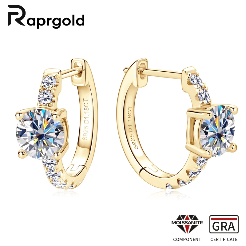 

RAPRGOLD GRA Certified Full Moissanite Hoop Earrings for Women Girls s925 Sterling Silver Huggie Earring Jewelry Gifts oorbellen