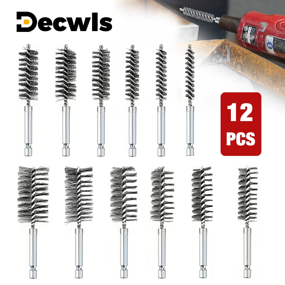 12PCS Stainless Steel Wire Brush 8-19mm Cleaning Brush 6.35mm Hex Shank Drill Bit Wire Brush For Grinding Polishing Rust Removal