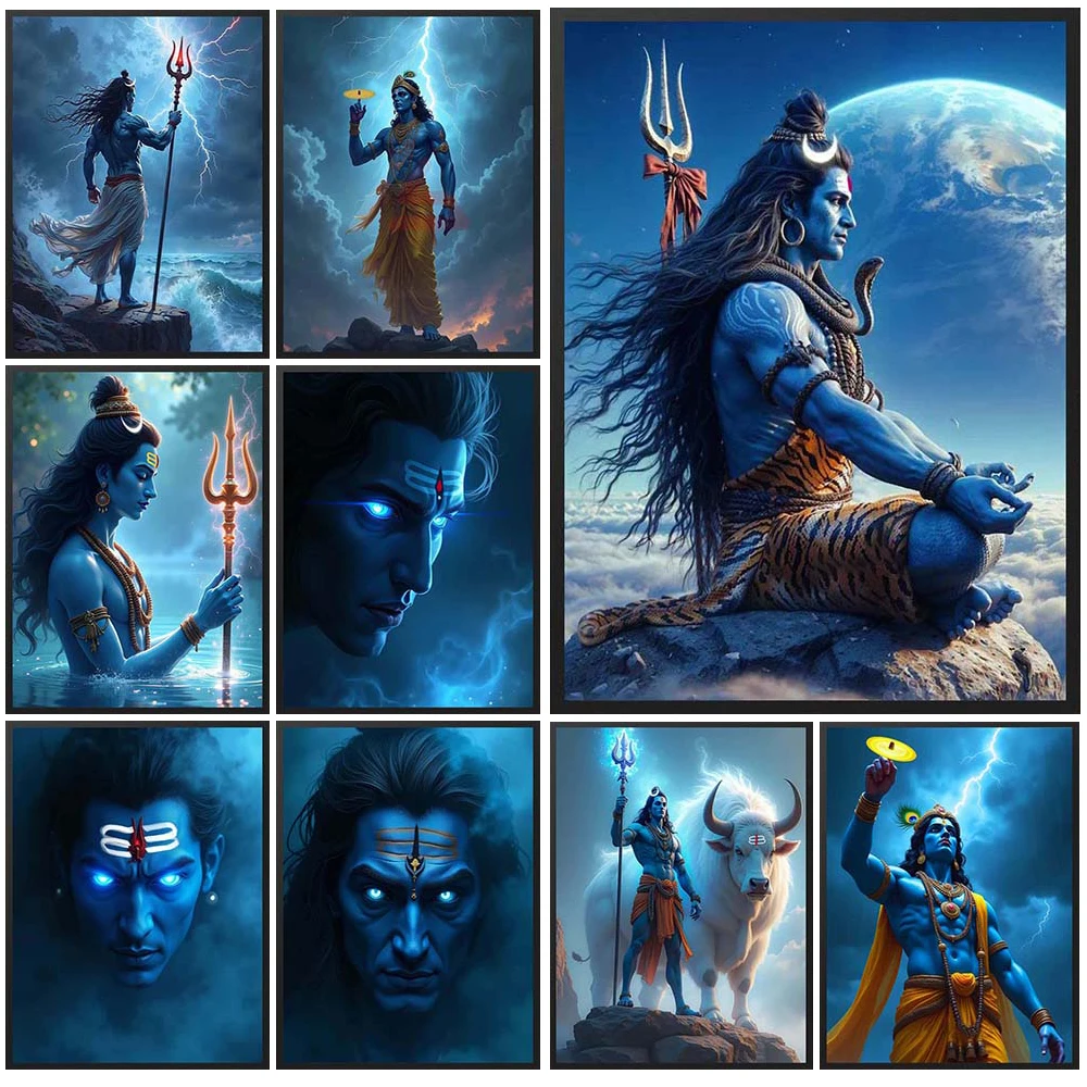 Cartoon Shiva Religion Hinduism Prints Posters Wall Pictures For Living Room Decor Poster Wall Art Canvas Painting Unframed