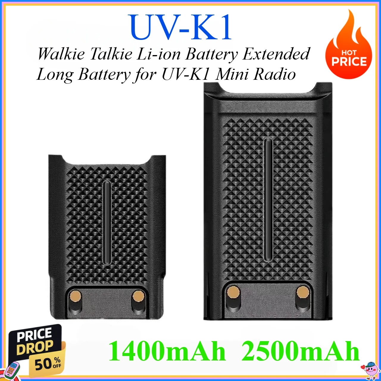 UV-K1 1400mAh 2500mAh Walkie Talkie Li-ion Battery Extended Long Battery UV-K1 Mini Radio Battery Replacement