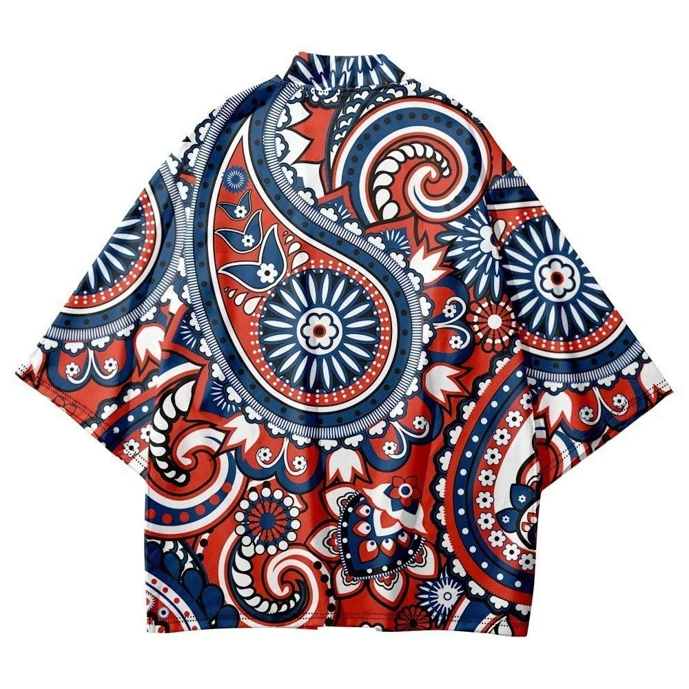 سترة صيفية للرجال من Haori - نمط الكيمونو الياباني بطباعة ثلاثية الأبعاد رداء حمام خفيف الوزن لتغطية ملابس بوهو العرقية #2