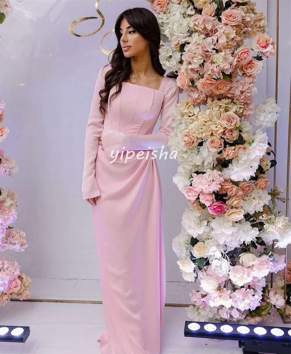 تخصيص الأحجام المطابقة المتاحة بسيطة جيرسي الطية Ruched مستقيم ساحة الرقبة فساتين طويلة مخصص فساتين المناسبات الرجعية #3