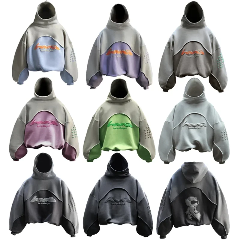 Y2K Hoodie Harajuku Foam printing Splicing Design Pullover Oversized sweatshirt vintage Men women fashion Hip Hop streetwear top