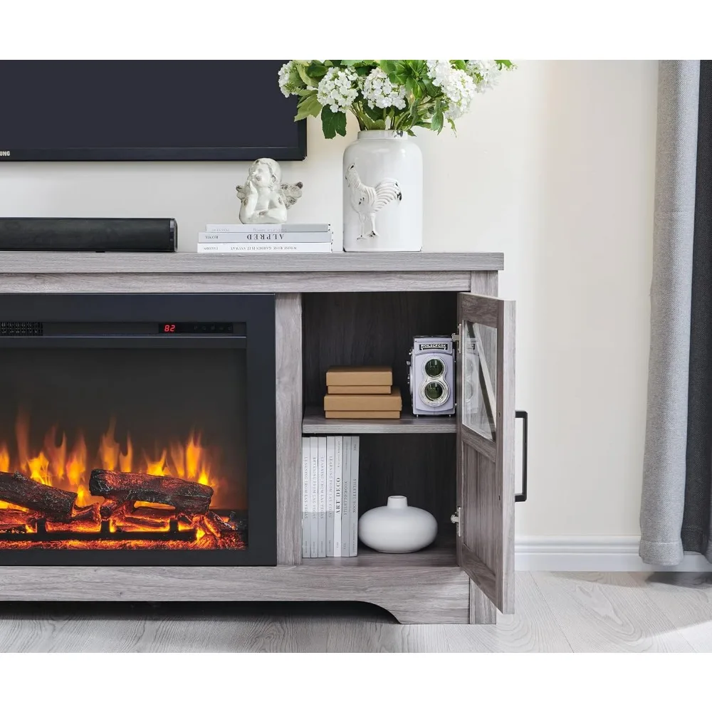 素朴な農家風スタイルのテレビスタンド、暖炉付きエンターテイメントセンター、最大85インチのテレビに対応、44ヒーター、3D炎効果、A付き