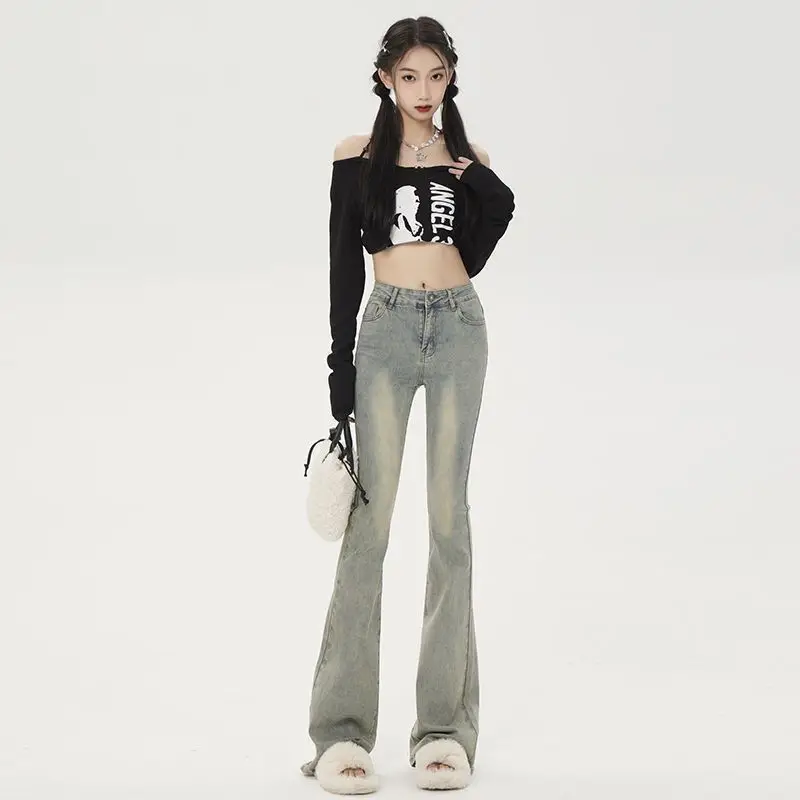 

New Y2K Flared Jeans Push Up Women Hippie Cute Denim Cool Pants Jean Slim High Waist Boot Cut Sinny Denim Flared Trousers Jeans