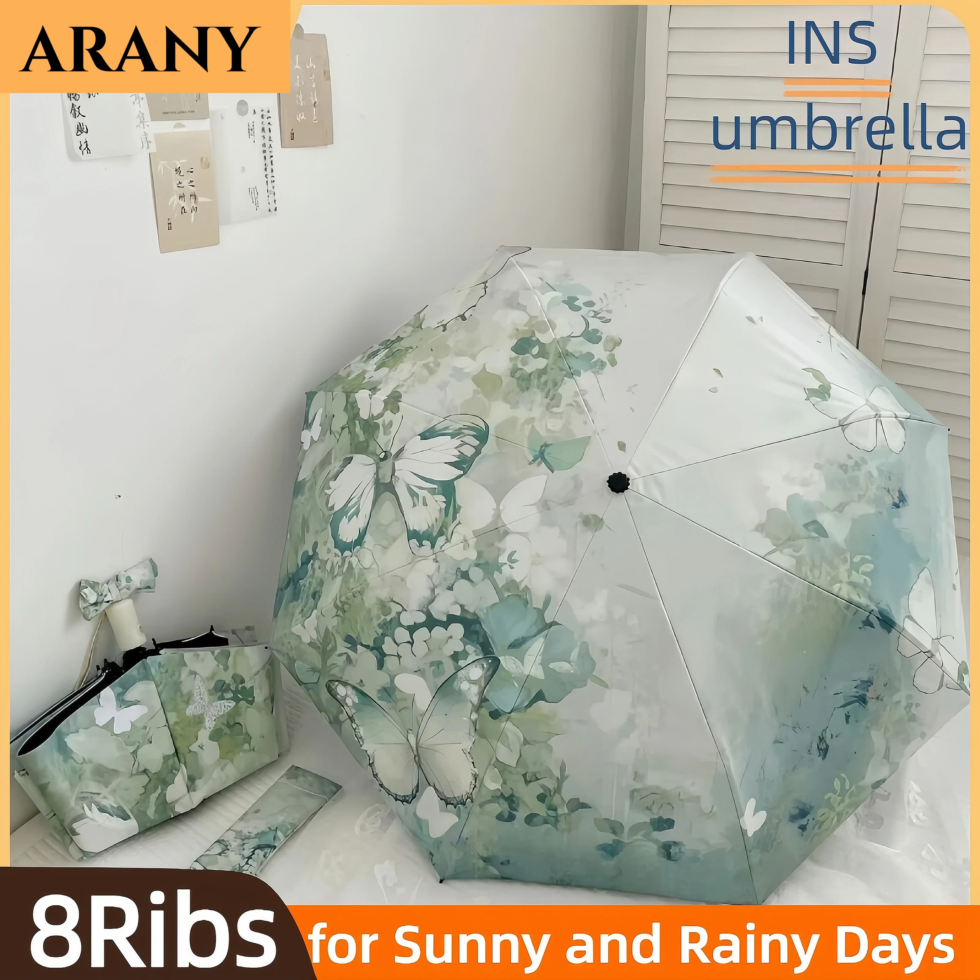 

ARANY High Appearance Level Automatic Foe Sun and Rain Day Sunshade Umbrella Sun Protection Black Rubber UV Folding Sun Umbrella