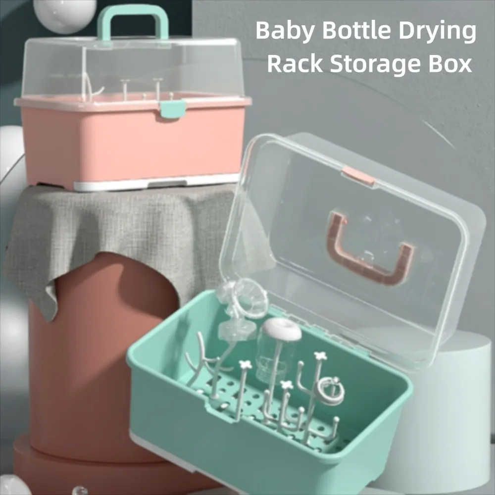 Large Capacity Baby Bottle Holder Portable with Lid Cover Nursing Bottle Drying Rack Cleaning Holder Anti-Dust