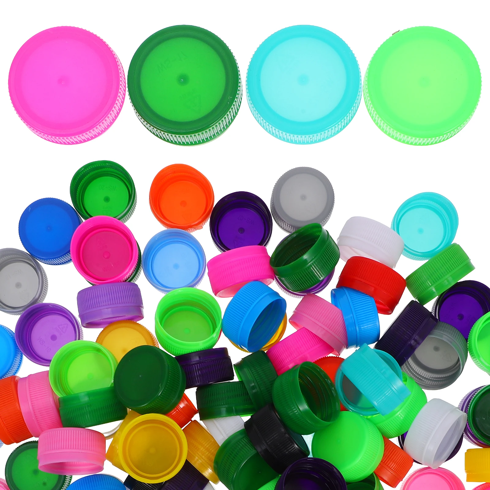 

100 Pcs Plastic Bottle Cap Kids DIY Crafts Cover for Puzzle Materials Colorful Lids Kindergarten Projects