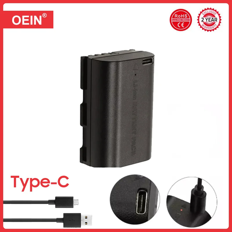 2800mAh LP-E6H Replace LP-E6N LP-E6 Battery with Type-C Input For Canon EOS R R5 R6 60D 70D 80D 90D 5D IV 5DS R 7D Mark Camera