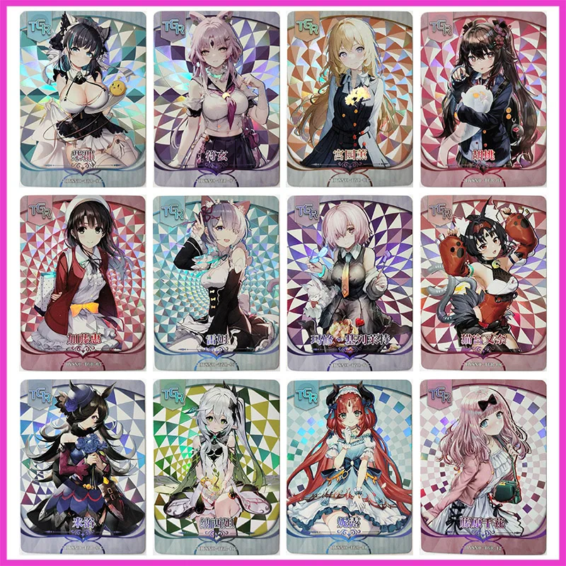 

Anime Goddess Story Rare TGR Flash Cards Cheshire Fu Xuan Miyazono Kaori Hu Tao Toys for boys Collectible Cards Birthday Gifts