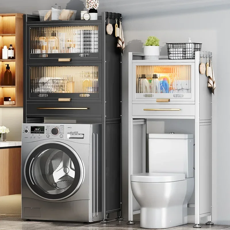 Roller washing machine with door above toilet Locker toilet Bathroom storage rack