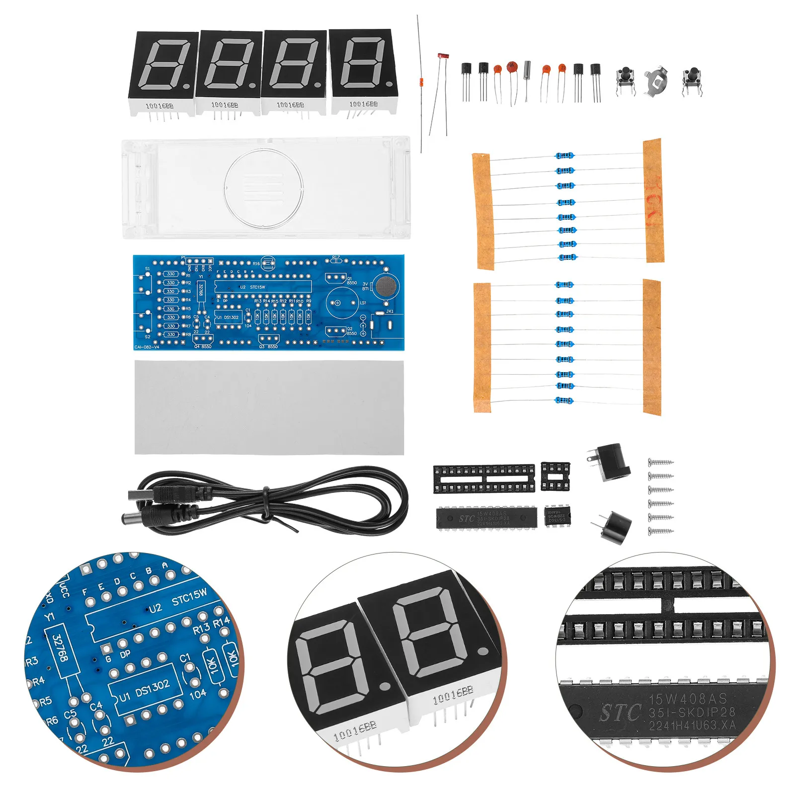 1Set Scm Digital Clock Components Kit Single Chip Microcomputer Easy DIY LED Electronic Clock Hardware Blue LED Clocks Digital