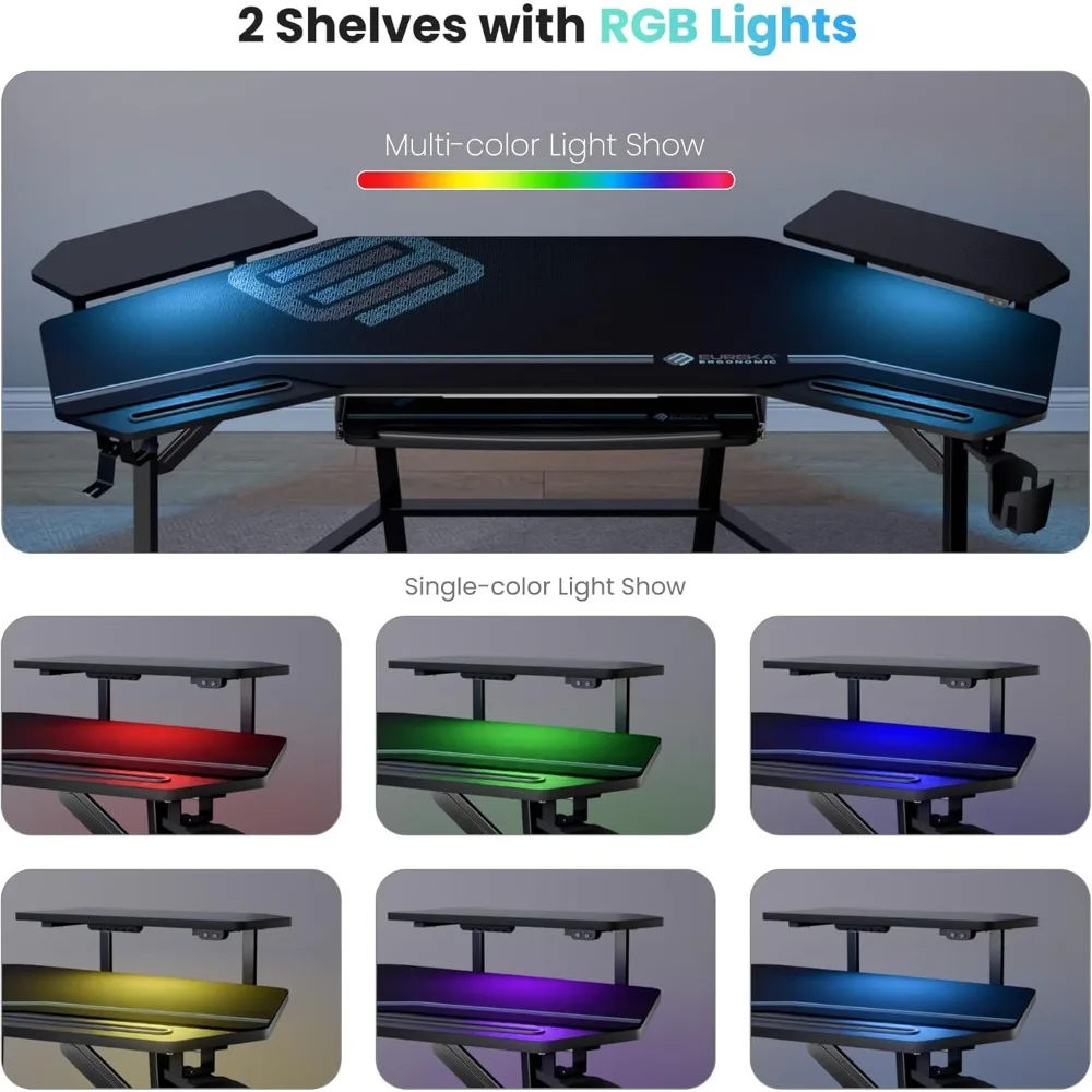Aero 72 Inch Gaming Desk with Keyboard Tray, Large Computer Desk Led Lights, Wing-Shaped Monitor Stand , Customized