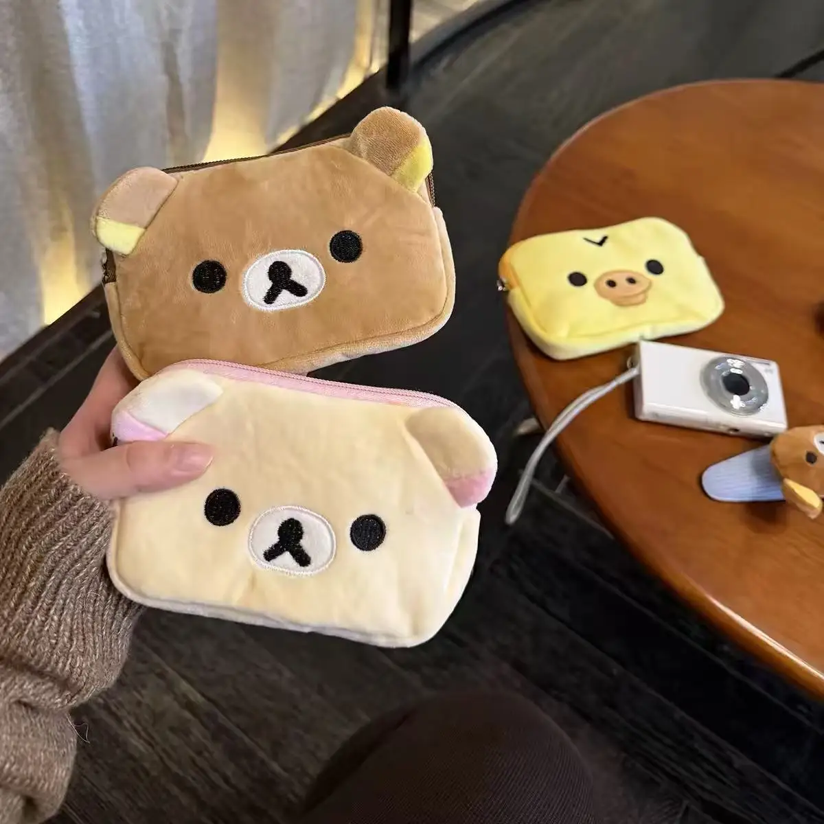 Coin Purse Rilakkuma Cute Bear And Chicken Plush Cartoon Card Holder Short ID Document Pouch Portable Storage Bag For Daily Use