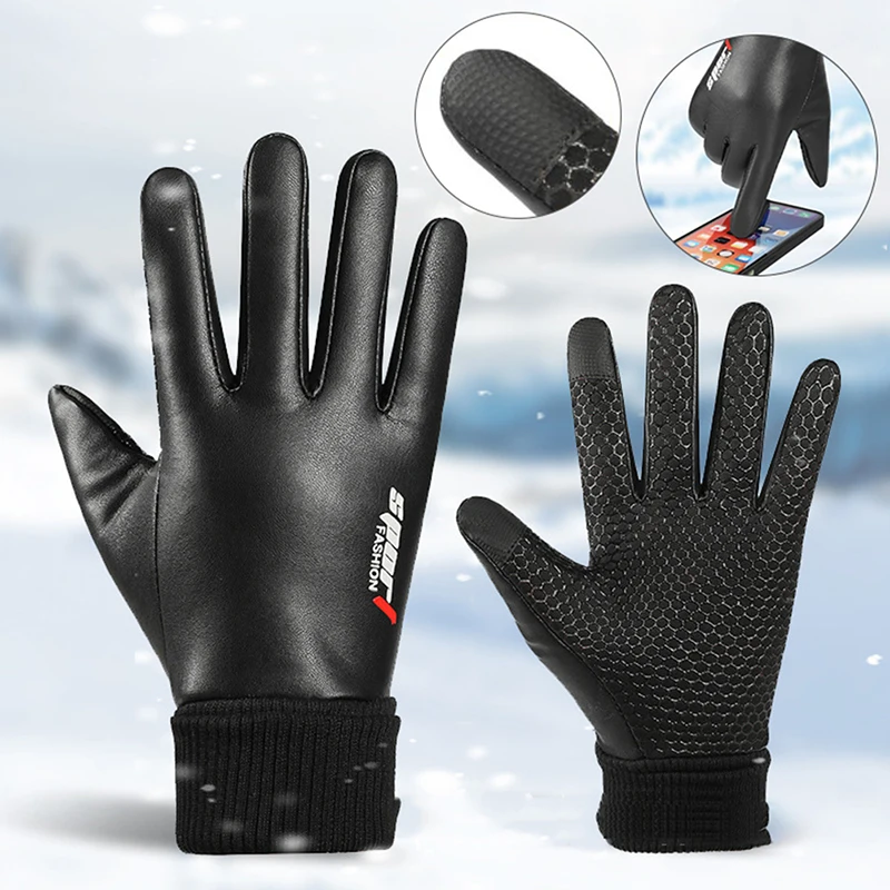 Guanti da uomo ciclismo inverno due mezze dita velluto caldo antiscivolo maschio impermeabile sport touchscreen guanti da pesca escursionismo