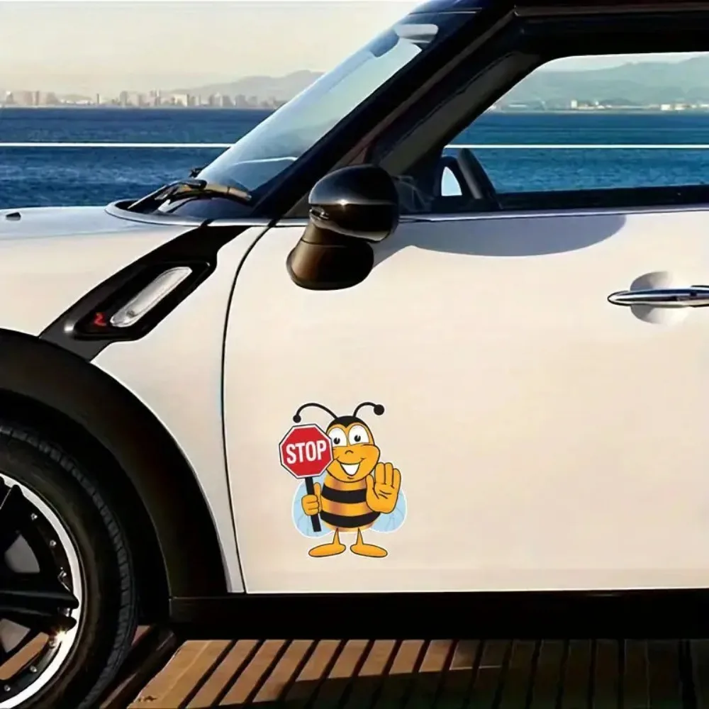 

A Durable Reflective Parking Sticker Featuring Cute Cartoon Design in Red Designed for High Visibility on Vehicles Such As