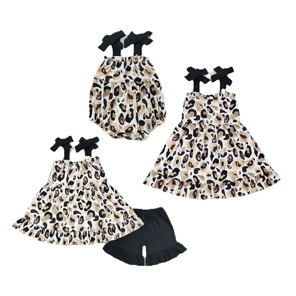 

Baby Girls Straps Gold Leopard Sibling Sister Rompers Dresses Clothes Sets