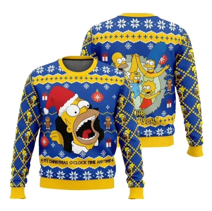 

New Year/Christmas 2026 Men's Hoodie Pullover Long-sleeved Top Winter Inner Layer Women's Couple Shirts Disney Simpson Tshirt
