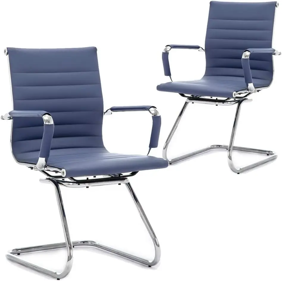 

Reception Chairs Leather Conference Guest Chair Heavy Duty Ba Support Office Chair, Set Of 2 (Navy)