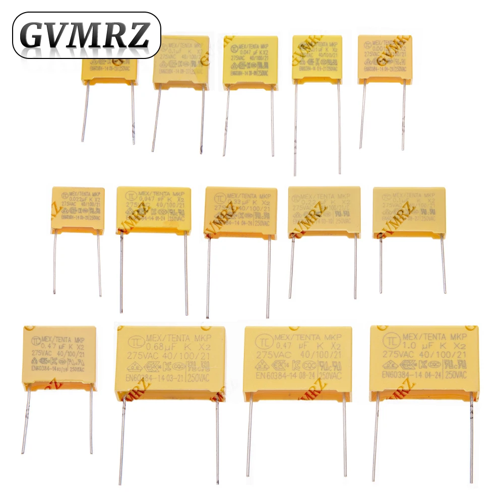 

Пленочные конденсаторы безопасности 275 В переменного тока, различные номиналы 0,001 мкФ–2,2 мкФ, с различным шагом выводов для электроники