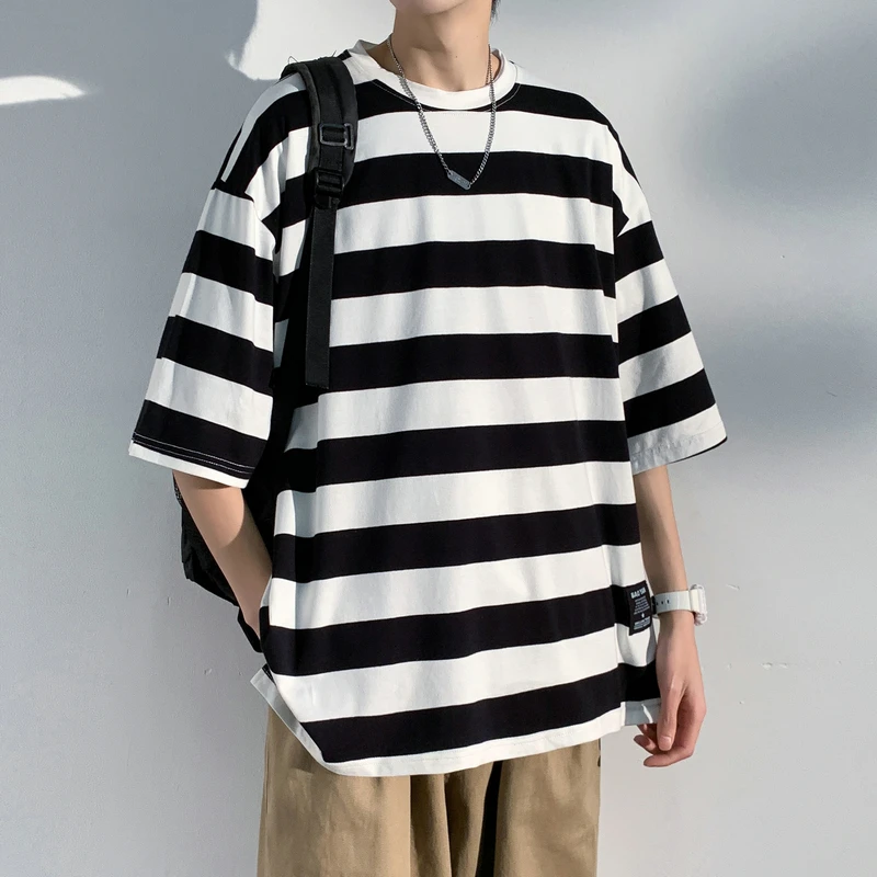 T Shirt Men Cotton Striped Fashion Mens Summer T-shirts 5XL Male Oversized Tee Shirts Funny Casual TShirt for Man