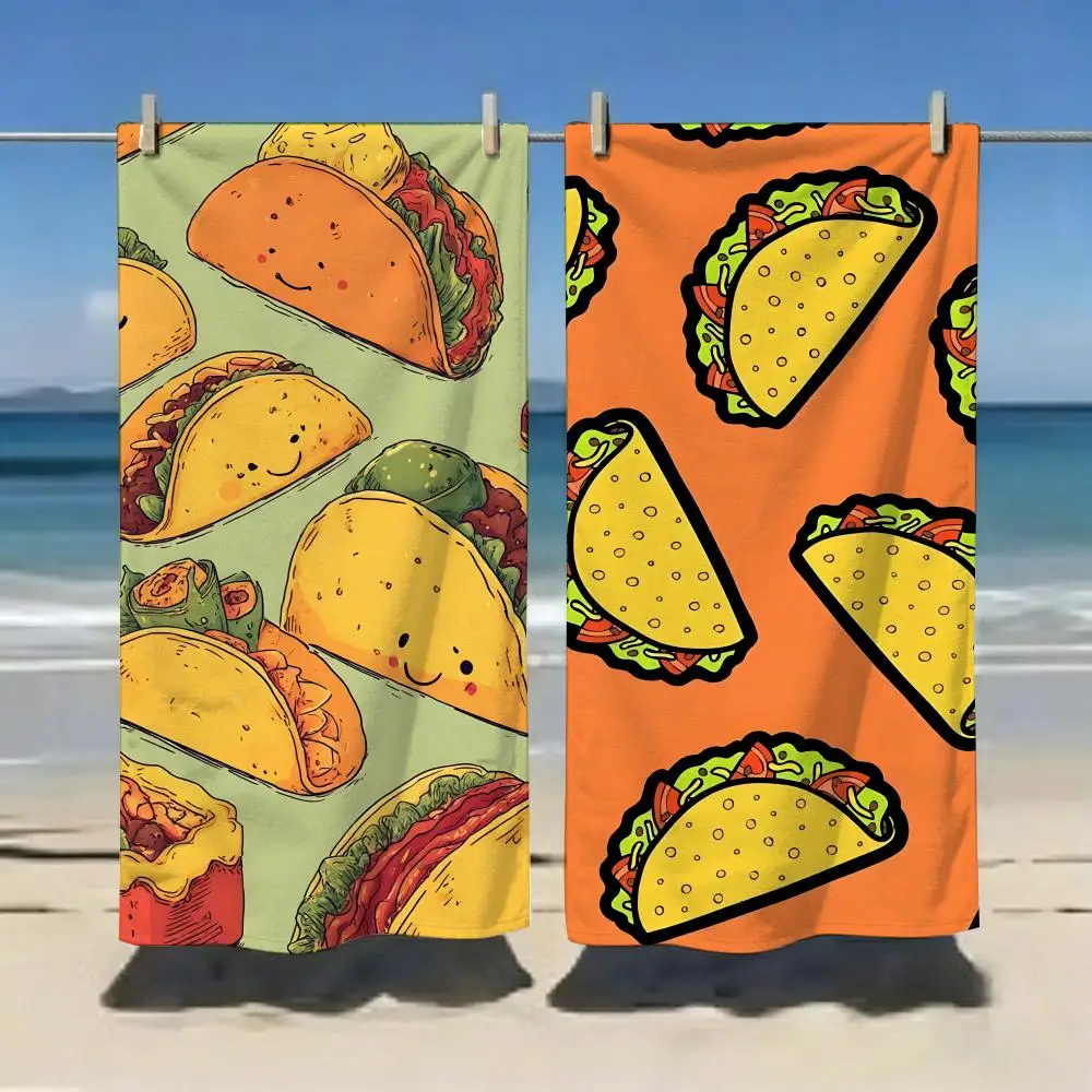 Muted Retro Mexican Food taco Graphic Towel Microfiber soft Beach Towel for Travel Fitness Sauna Bathing Camping