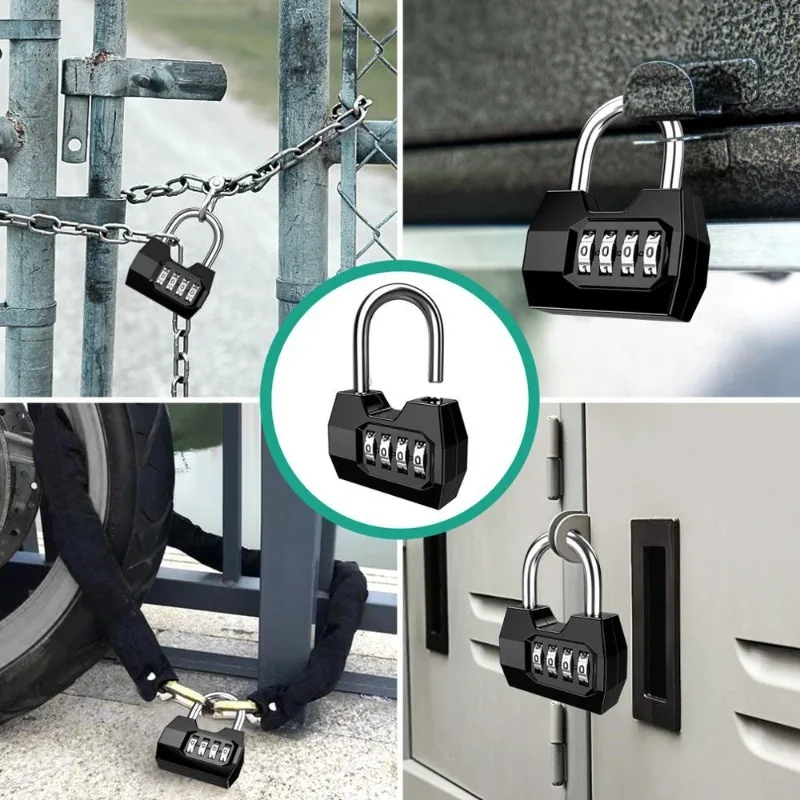 1PC Portable 4 Dial Digit Combination Lock Weatherproof Security Padlock Outdoor Gym Safe Code Lock Black