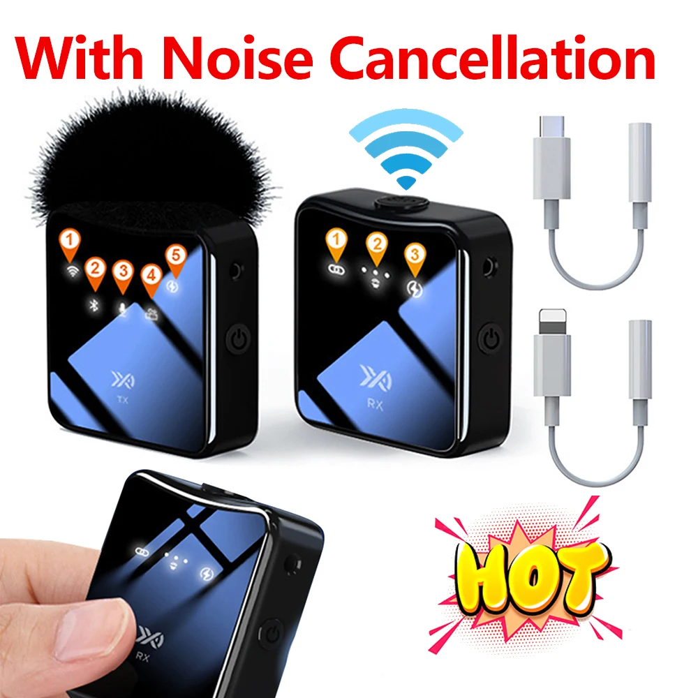 Wireless Lavalier Microphone Portable Audio Video Recording Mini Mic for iPhone Android Outdoor Live Broadcast Phone Mini Mic