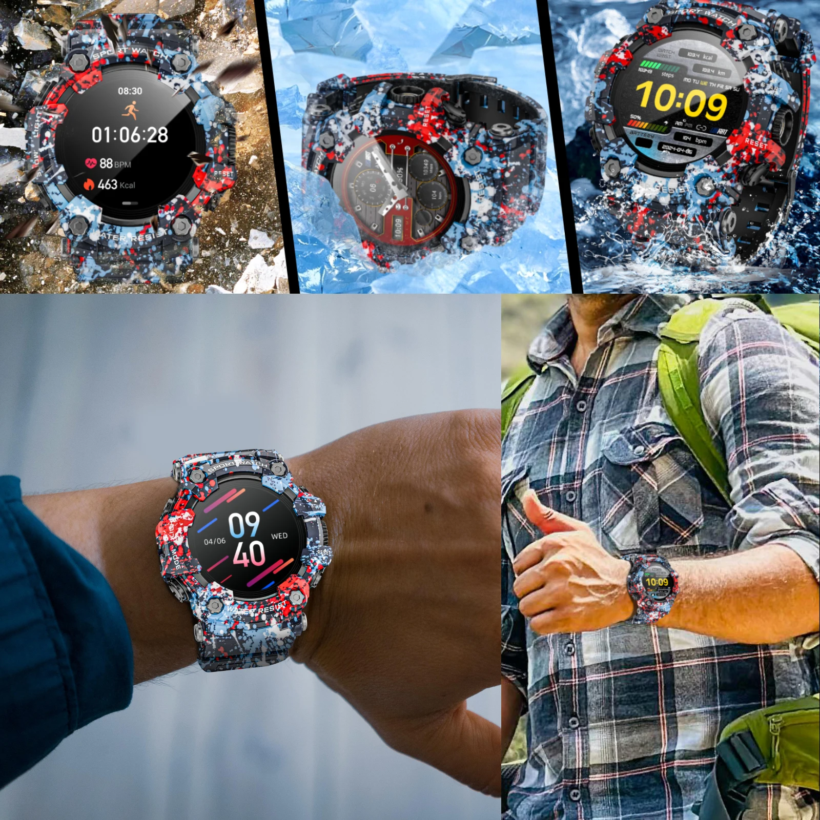 LOKMAT Rugged Sport Smart Watch ATTACK-GT Bluetooth Calls Colorful Waterproof Military Smartwatches with Flashlight for Phone