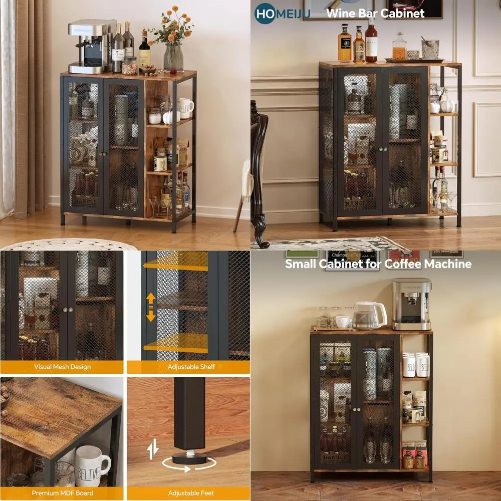 

Storage Coffee Bar Cabinet, 2-Door Liquor Bar Cabinet, Compact Coffee Station, Farmhouse Style Buffet Cabinets for Kitchen, Dini