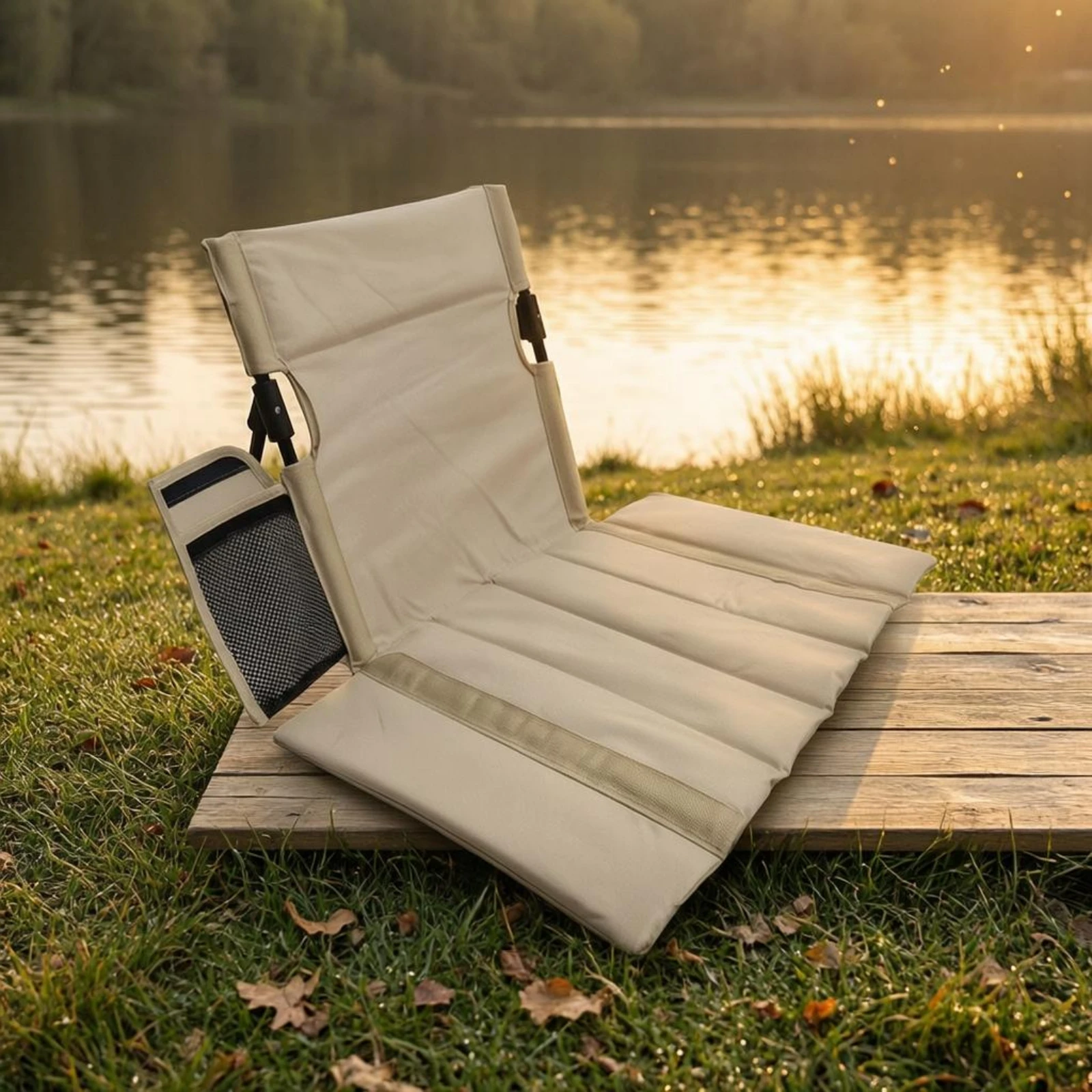 Low-Slung Lawn Chair Oxford Textile Lightweight Folding Lawn Chair Outdoor Seating Mesh Pocket Stitched Paneling view 4