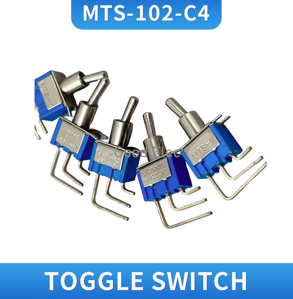 MTS-102C4 Bend foot toggle switch Opening 6MM 3 pin second gear bend foot 6A