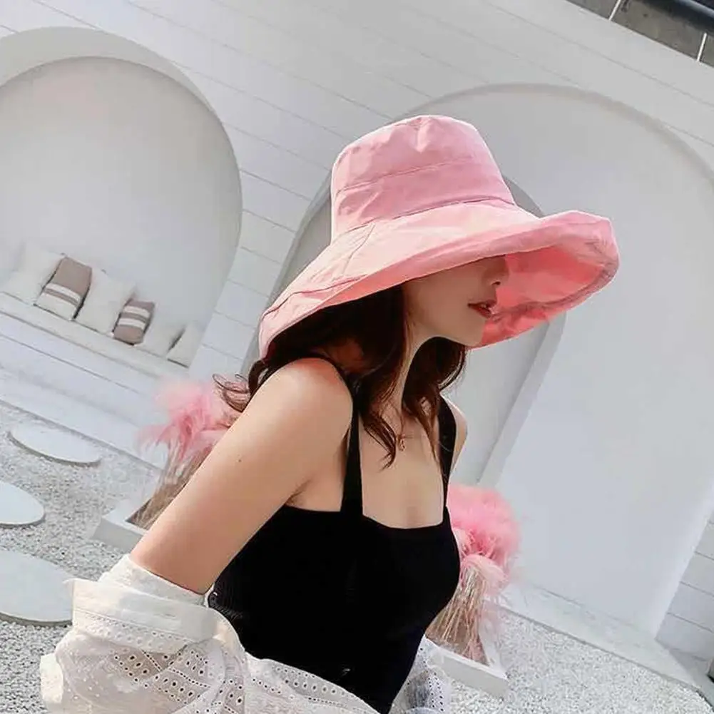 Large Brim Hat Fisherman\'s Hat Women\'s Spring And Summer Hat Sun Bucket Color Solid Hat Sun Visor Foldable Hat Casual Hat T K3T5