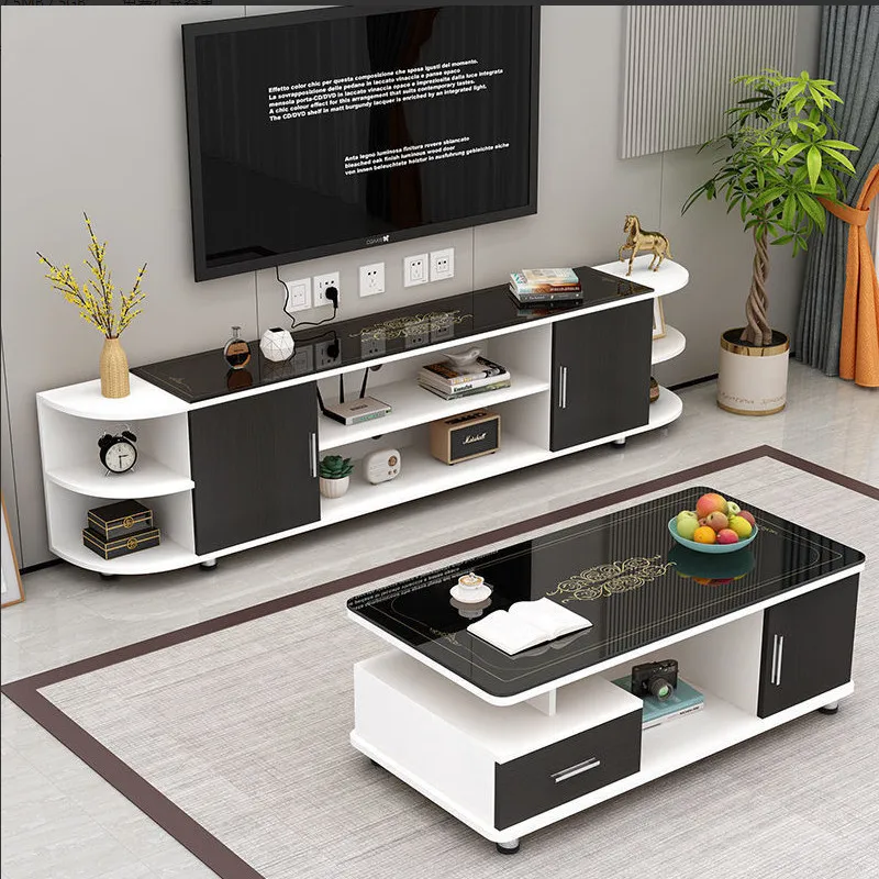 

TV cabinet modern simple corner tempered glass floor cabinet combination floor Nordic home background wall cabinet rounded
